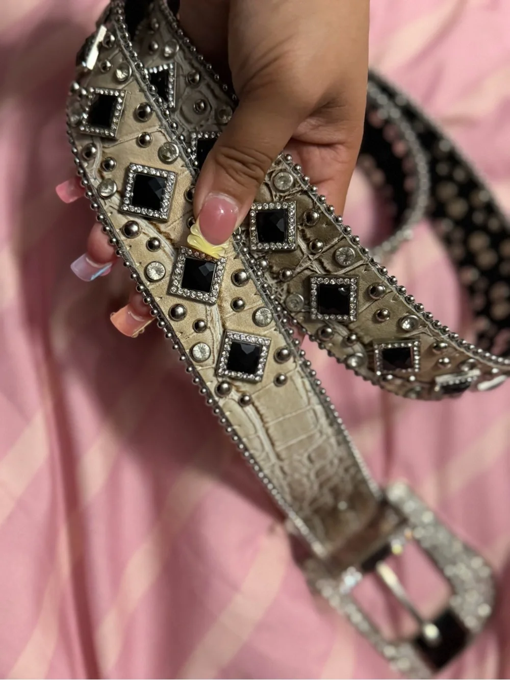 Rhinestone Studded Grey Western-Style Women’s Belt never worn size XL - Picture 2 of 2